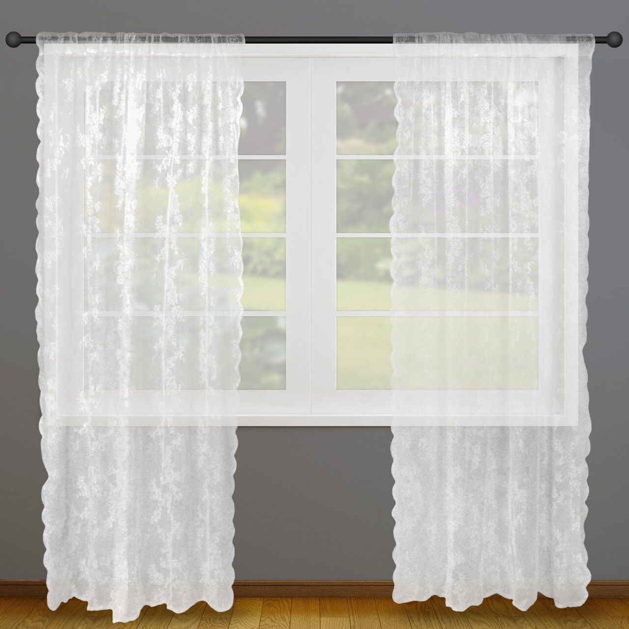 Contemporary Home Living Set of 2 White Flower Blossom Lace Window Curtain. 63"